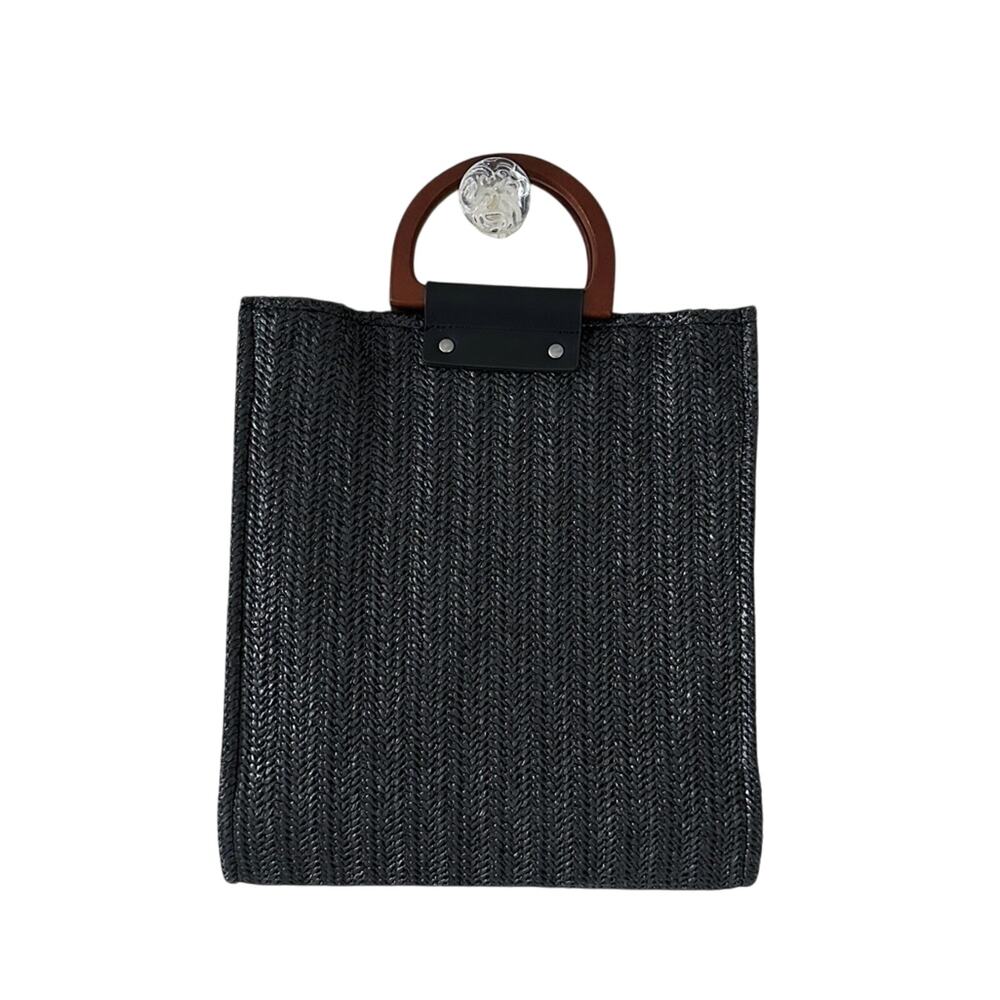 MW Most Wanted Black Straw Bag with Attachable Crossbody Strap